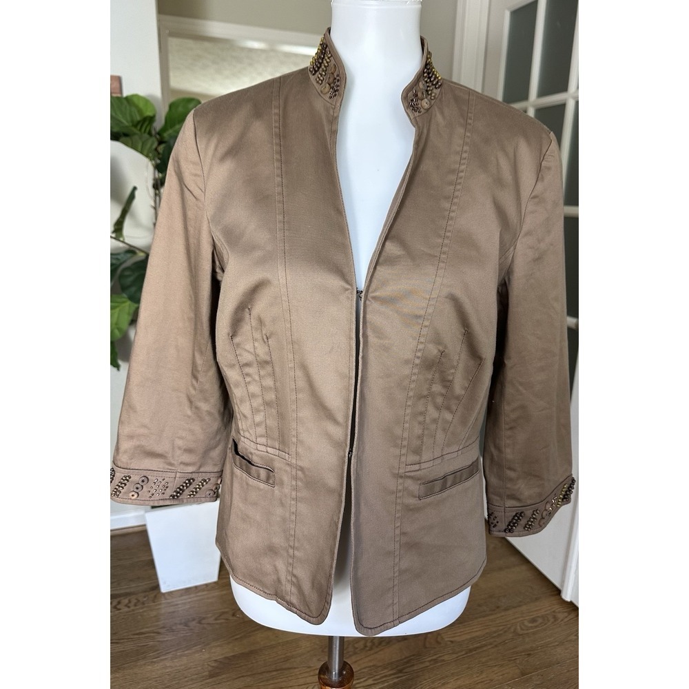 Coldwater Creek Chocolate Brown Cotton Blend Jacket w/Button Bead Trim - size 10